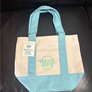 Trader Joe’s Mini Canvas Tote in Light Blue and Cream